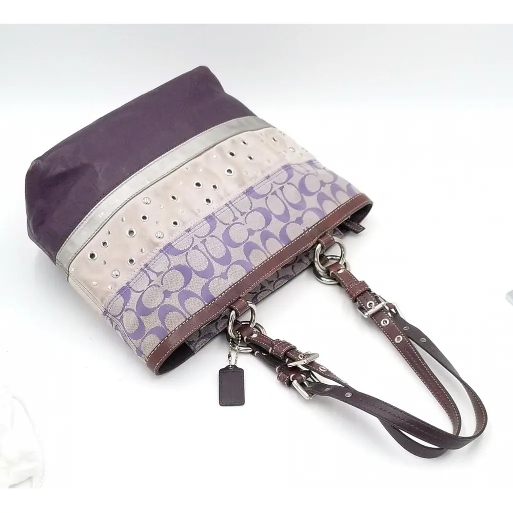 COACH Designer Signature Purple Patchwork Tote Purse Bag